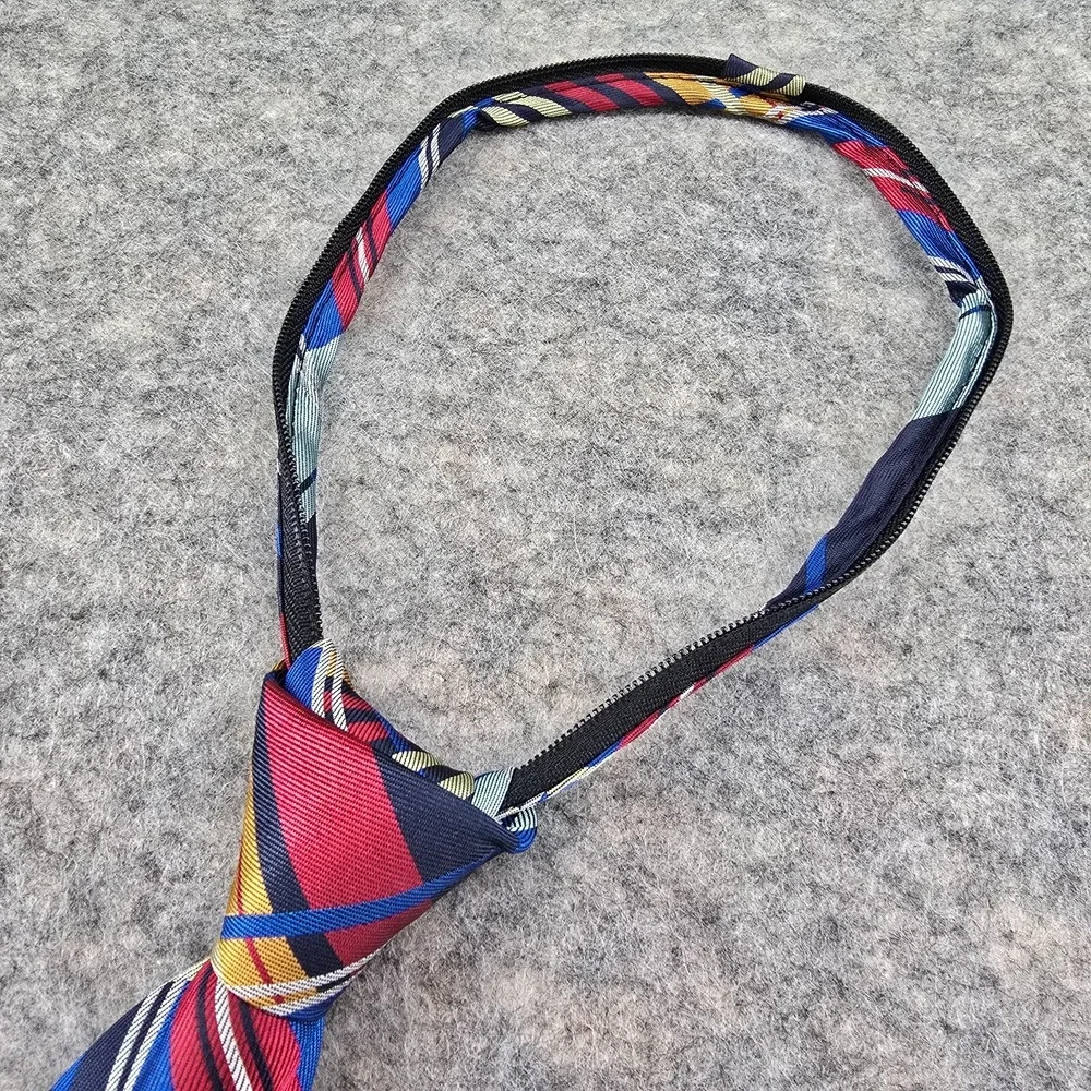 Littlest Prince Couture Boys Zipper Tie 8-11Y Multicolor Plaid Polyester 17 inch